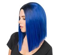 Chaks - Peluca bob para mujer, lisa, 40 cm, azul con raíz negra | Pelo sintético con corte bob, accesorio para disfraces de carnaval, cosplay, festivales y fiestas