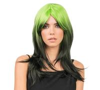 Chaks - Peluca con flecos, 48 cm de largo, pelo bicolor, peluca pelo largo señoras, cosplay, carnaval, festival