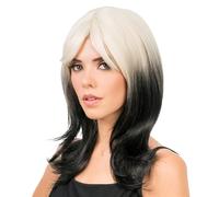 Chaks - Peluca con flecos, 48 cm de largo, pelo bicolor, peluca pelo largo señoras, cosplay, carnaval, festival