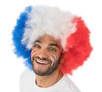 Chaks - Peluca de aficionado de Francia XXL, peluca rizada azul, blanca y roja, melena rizada voluminosa para el Mundial, la Eurocopa y las retransmisiones públicas