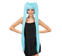 Chaks - Peluca de cosplay con flequillo y 2 trenzas largas, 99 cm