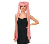 Chaks - Peluca de cosplay con flequillo y 2 trenzas largas, 99 cm