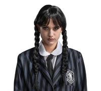 Chaks - Peluca Miércoles con 2 trenzas, peinado trenzado con flecos, en negro, pelo sintético, accesorio para disfraces
