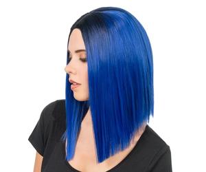 Chaks - Peluca para señoras, 40 cm bob recto, azul con raíces negras, para carnaval, cosplay, festival y fiesta