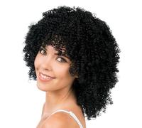 Chaks - Peluca rizada para adultos, negra, 35 cm, carnaval, festival, fiesta disco años 70