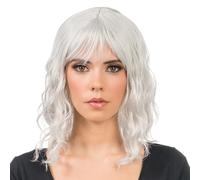 Chaks - Peluca señoras pelo corto rizado 35cm, bob ondulado con flecos de poliéster, festival, carnaval, cosplay