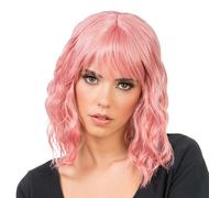Chaks - Peluca señoras pelo corto rizado 35cm, bob ondulado con flecos de poliéster, festival, carnaval, cosplay