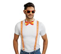 Chaks - Set Aficionado, tirantes, pajarita y gafas, conjunto de disfraces para looks de aficionados en el Mundial, la Eurocopa o las retransmisiones públicas