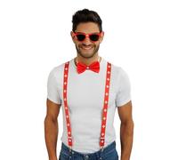 Chaks - Set Aficionado, tirantes, pajarita y gafas, conjunto de disfraces para looks de aficionados en el Mundial, la Eurocopa o las retransmisiones públicas