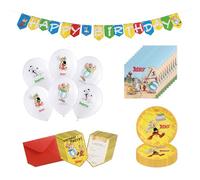Chaks - Set de fiesta Astérix para niños, accesorios cumpleaños | Set oficial de decoración para fiesta de Astérix con platos, servilletas, globos, invitaciones y guirnalda