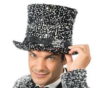 Chaks - Sombrero de copa con lentejuelas, tocado para adultos