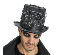 Chaks - Sombrero de copa para hombre en negro, diseño de telarañas, accesorios de disfraz sombríos para Halloween y Carnaval