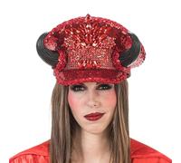Chaks - Sombrero de diablo brillante para mujer en rojo, cuernos de diablo, accesorios para disfraces de Halloween y Carnaval
