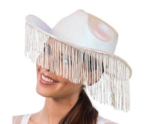 Chaks - Sombrero vaquero holográfico con flecos, sombrero para disfraces del oeste, accesorios para carnaval, festival