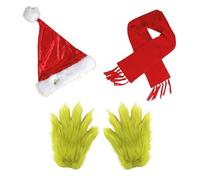 Chaks - The Grinch™ accessory set with gloves, Christmas hat & scarf, accesorios para disfraces de Grinch
