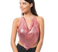 Chaks - Top de purpurina para mujer, sin mangas, look sexy metálico con cadenas, conjunto de fiesta para fiestas de clubwear