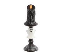 Chaks - Vela LED con Fantasma, decoración de Halloween, 27 cm | Vela negra con aspecto de cera, rodeada por un fantasma blanco sobre un candelabro decorativo, con llama de color naranja