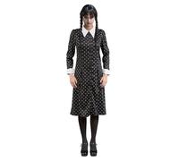 Chaks - Disfraz de Miércoles Addams para adulto, vestido negro con cuello blanco, traje para Halloween y carnaval