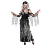 Chaks - Vestido gótico para mujer de 2 piezas, boda, terciopelo y encaje, diadema con rosas, conjunto de disfraz para Halloween y Carnaval