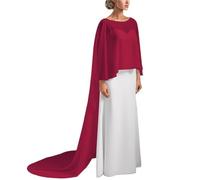 Chal Boda Boda nupcial gasa capa larga cena fiesta Formal manto for dama cuello redondo Prom mujeres chal elegante envoltura blanco rosa negro para fiestas de noche, boda(RED2,Back length 1.3m)