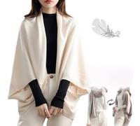 Chal cálido de doble uso de cachemira falsa,bufanda de lana con mangas abrigo de lana suave sólido otoño invierno,bufanda de punto de lana ligera con mangas (Beige,Talla única)