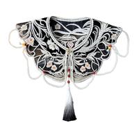 Chal chino antiguo bordado Yunjian Chal, bufanda vintage con cadena de perlas, borlas negras, cuello falso, vestidos capelet boleros para mujer, B, Talla única