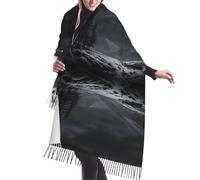 Chal con flecos con estampado de tulipanes súper hermoso para mujer, bufanda de cachemira, perfecto para otoño e invierno, envoltura ligera de pashmina, The Vast Night, Talla única
