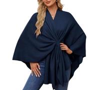 Chal de 80 cm para mujer, capa de poncho y elegante, chal para mujer, de algodón + elastano, capa frontal abierta, bufanda para otoño e invierno, chal ligero para cualquier ocasión, azul marino,