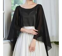 Chal de gasa para mujer, capa de color sólido de longitud media con ribete de encaje, cubierta ligera para vestido de noche de fiesta de boda (es negro)