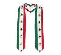 Chal de graduación plano con estampado de la bandera de México, ideal para que los graduados lo usen solos o combinados con su atuendo de graduación.