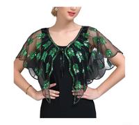 Chal de lentejuelas vintage con cuentas, para boda, novia, noche, capa de los años 20, cubierta de fiesta de Navidad, chal brillante, regalo (negro + verde)