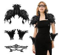 Chal de Plumas Negras, Capa de Plumas Negra, Gótico Victoriano Mantón de Pluma, Cuello de Plumas, Mantón de Las Pluma,Chal de Capa de Plumas,Capa De Plumas Góticas para Disfraz de Cosplay Halloween