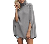 Chal de punto cálido de invierno para mujer, elegante suéter de punto para mujer, poncho de punto, chal de invierno, suéter largo y holgado, suéter de cuello alto, gris, XL