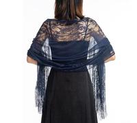 Chal de tul de encaje para mujer, bufanda transparente para fiesta de noche con borlas para boda, graduación, cena, 72.8 x 25.6 pulgadas, color rojo, boda, novia, fiesta de noche (azul marino)