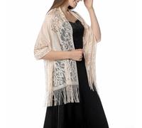 Chal de tul de encaje para mujer, bufanda transparente para fiesta de noche con borlas para boda, graduación, cena, 72.8 x 25.6 pulgadas, chal rojo para novia, fiesta de noche (beige)