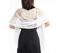 Chal de tul de encaje para mujer, bufanda transparente para fiesta de noche con borlas para boda, graduación, cena, 72.8 x 25.6 pulgadas, chal rojo para novia, fiesta de noche (blanco)