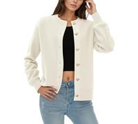 Chal Jack Soft Oversize Cardigan de punto sólido para mujer - Acogedora chaqueta de cuello redondo para mujer, Blanco, talla única