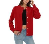 Chal Jack Soft Oversize Cardigan de punto sólido para mujer - Acogedora chaqueta de cuello redondo para mujer, rojo, talla única
