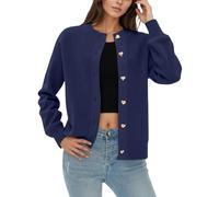 Chal Jack Soft Oversize Cardigan de punto sólido para mujer - Acogedora chaqueta de cuello redondo para mujer, marine, talla única