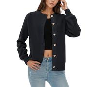 Chal Jack Soft Oversize Cardigan de punto sólido para mujer - Acogedora chaqueta de cuello redondo para mujer, Negro , talla única