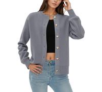 Chal Jack Soft Oversize Cardigan de punto sólido para mujer - Acogedora chaqueta de cuello redondo para mujer, gris, talla única