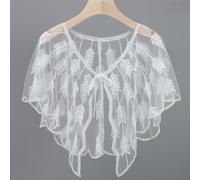 Chal retro de los años 20 para mujer con lentejuelas de cuentas y bordado de malla transparente, envoltura de bolero vintage Art Deco para fiesta, boda, cubierta de novia (blanco)