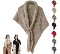 Chal triangular multifuncional para mujer, chal triangular de punto con hebilla de cuero, capa de bufanda de punto cálido y acogedor (talla única, caqui)