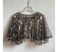 Chal vintage de lentejuelas con cuentas, envoltura de noche retro de los años 20 para mujer, capa corta estilo Deco con adornos Art Deco, invitada de boda y bufanda de fiesta (negro + dorado)