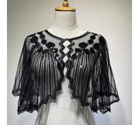 Chal vintage de los años 20 con lentejuelas y cuentas, capa de noche Art Deco para mujer, gran envoltura de disfraz para boda, fiesta, baile, accesorio de los años veinte (negro)