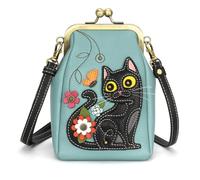 CHALA Kisslock - Bolso cruzado de piel sintética para mujer con protección RFID y correa ajustable, Gato negro y azul, One Size, Chala Kisslock - Bandolera para teléfono celular