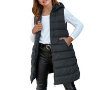 Chaleco acolchado con capucha para niños y niñas, chaqueta térmica de invierno con cremallera, ligera, con capucha, sin mangas, acolchada, con cuello alto, chaleco de plumón para adolescentes, Negro