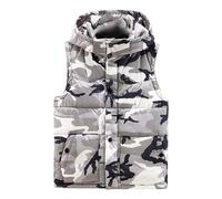 Chaleco acolchado de camuflaje con capucha para hombre, chaleco acolchado sin mangas, cálido para invierno, chaleco con patrón de camuflaje para senderismo, chaleco aislado con cierre de botón a