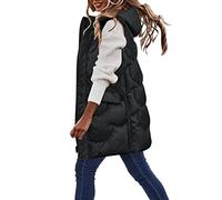 Chaleco acolchado de plumón sintético con capucha para mujer, de versión larga, adecuado para otoño e invierno, chaqueta de plumero para mujer, Negro, 3XL