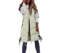 Chaleco acolchado largo para mujer de invierno, chaleco de exterior para mujer, cárdigan largo, sin mangas, chaleco térmico con capucha, chaleco térmico grueso, chaleco de senderismo, abrigo de